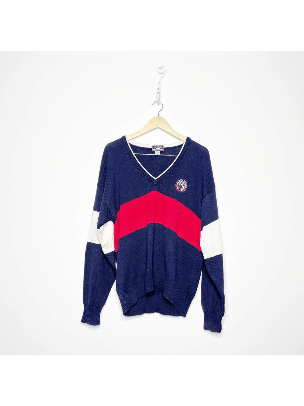 Vintage 1992 U.S. Open Pebble Beach Sweater USGA V Neck blue cotton mens L large